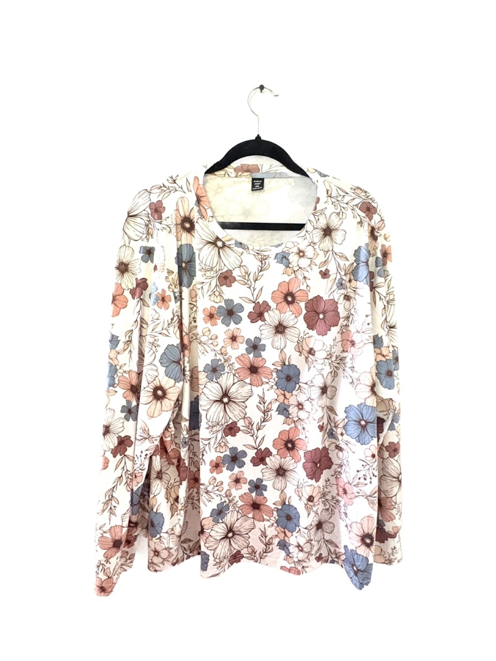 SHEIN White Long Sleeve Floral Tee